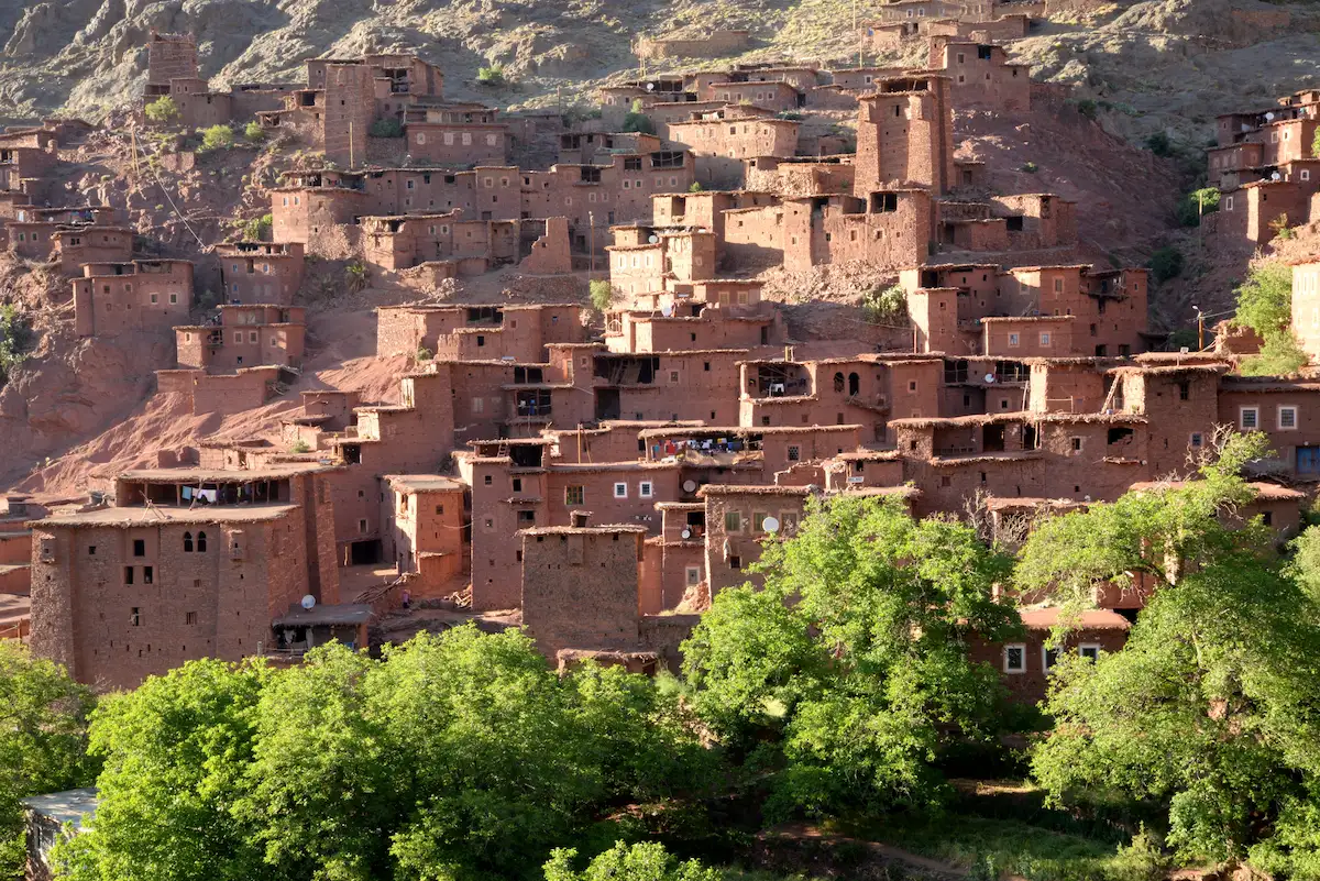 Magdaz Village in High Atlas Mountains with terraced fields