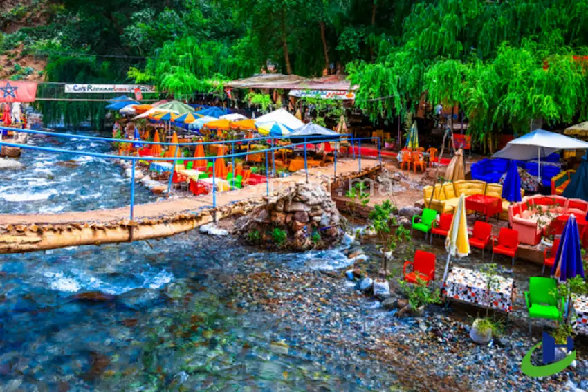 Ourika Valley with river and mountains